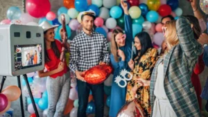 Disco party event photo booth set up